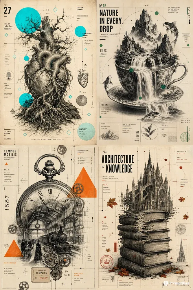 Surreal Etching Diagram Posters