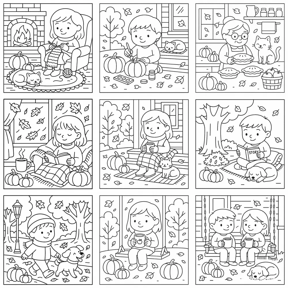 Cozy Fall Autumn Coloring Pages