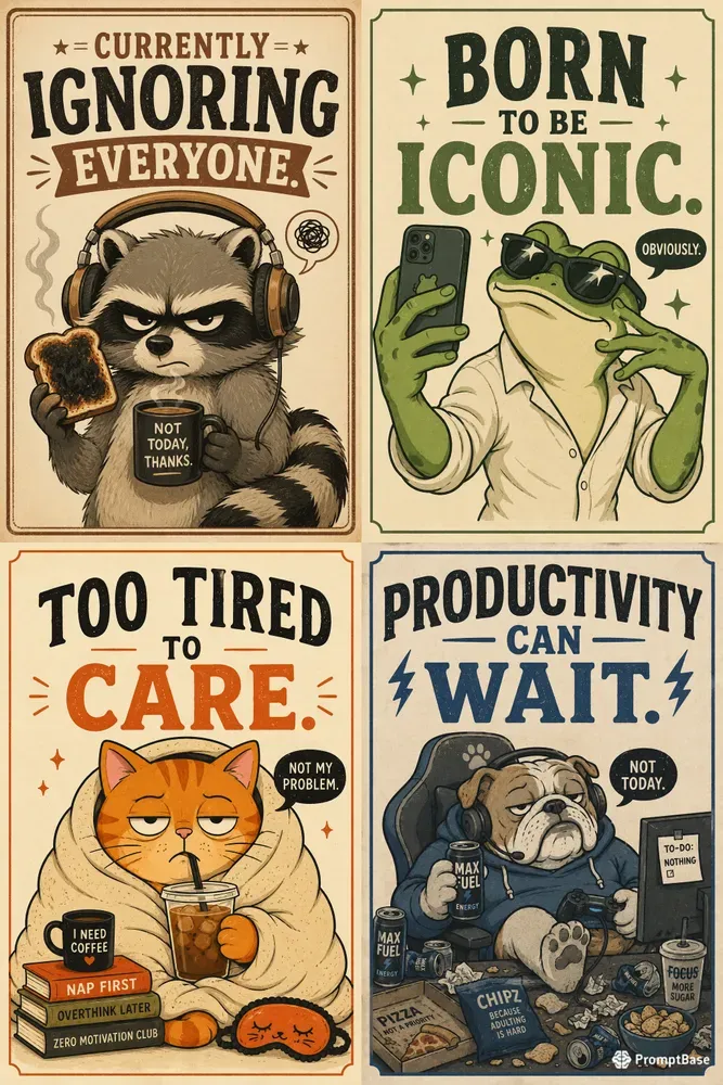 Retro Sarcastic Animal Posters