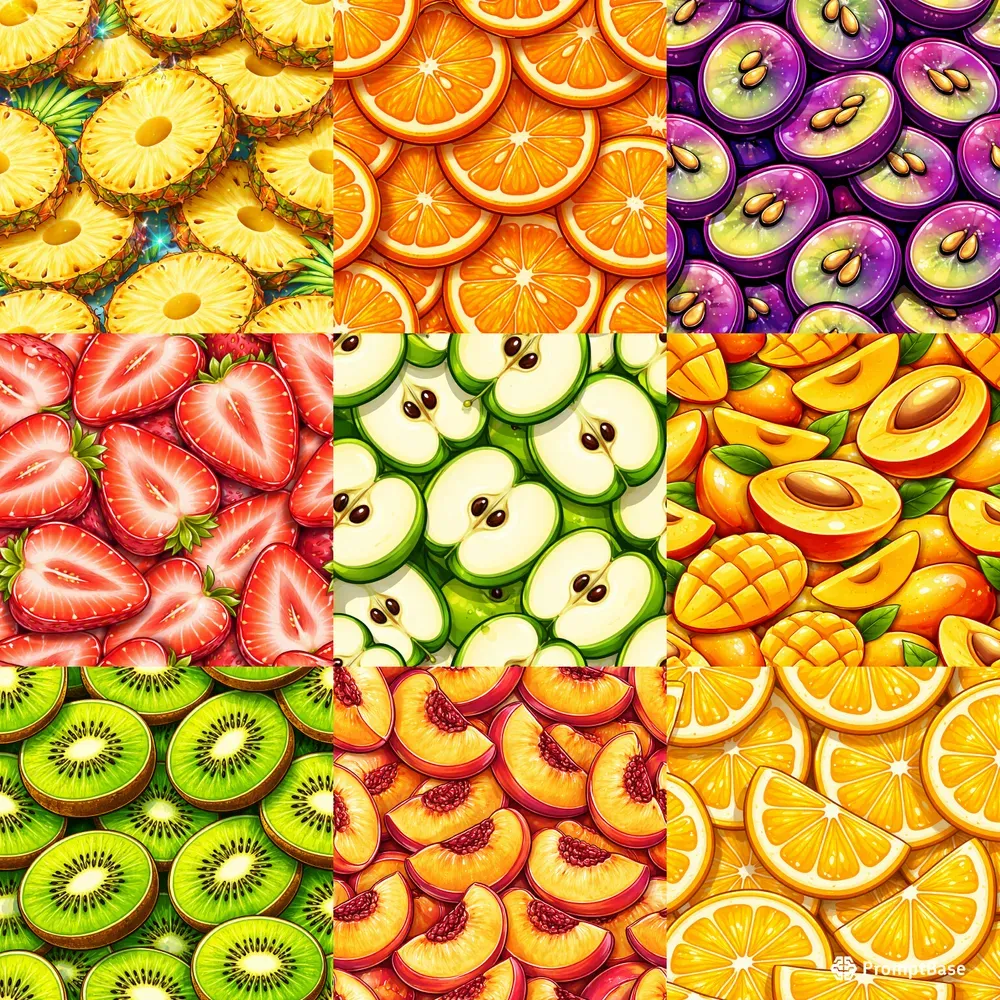 Vibrant Fruit Slice Pattern Illustrations