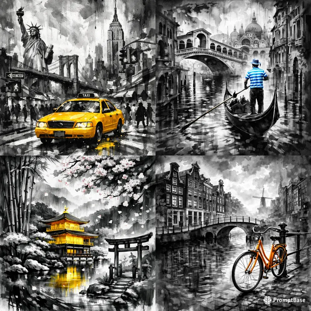Monochrome City Splashes