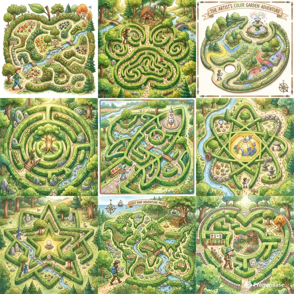 Kids Maze Garden Illustrations