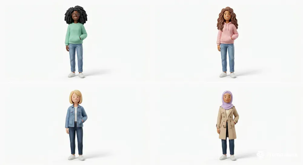 Cute 3D Pastel Female Characters