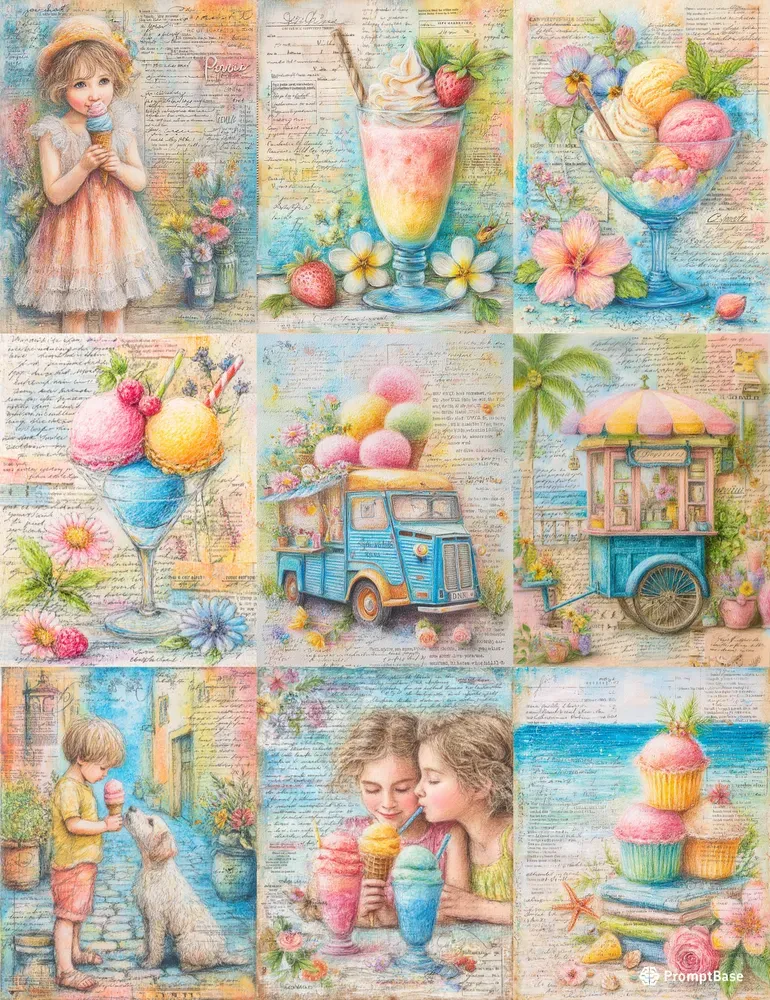 Vibrant Ice Cream Junk Journal Art Pages