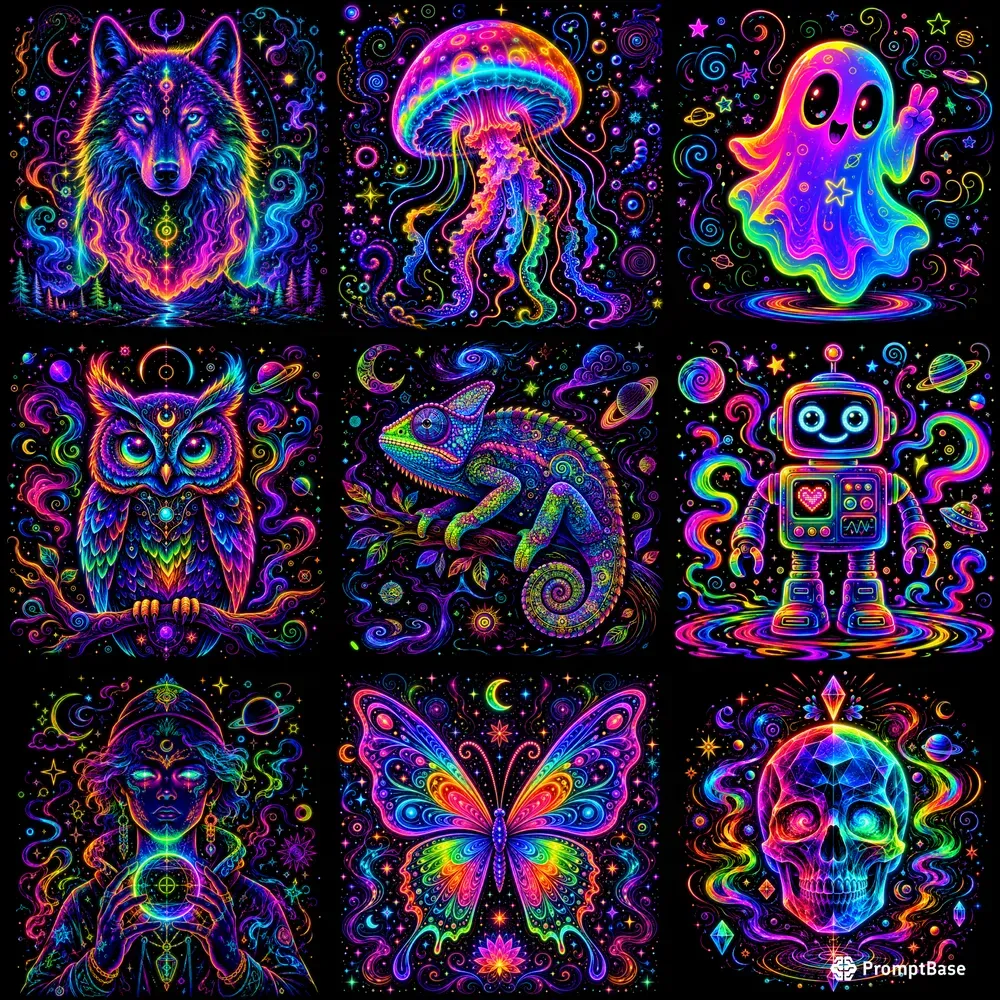 Neon Psychedelic Glow Characters