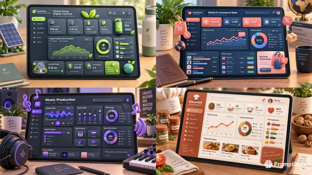 3D Claymorphism Dashboard UI Mockups