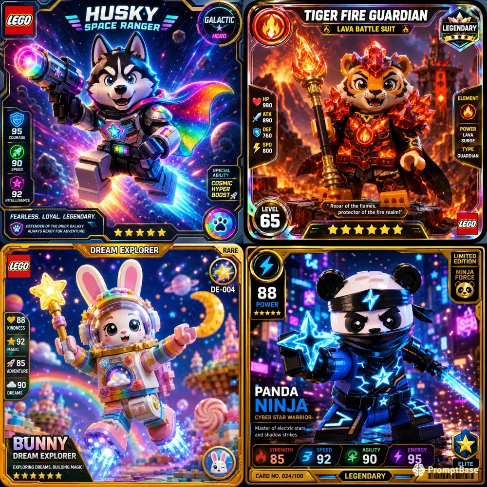 Lego Style Magical Hero Character Cards