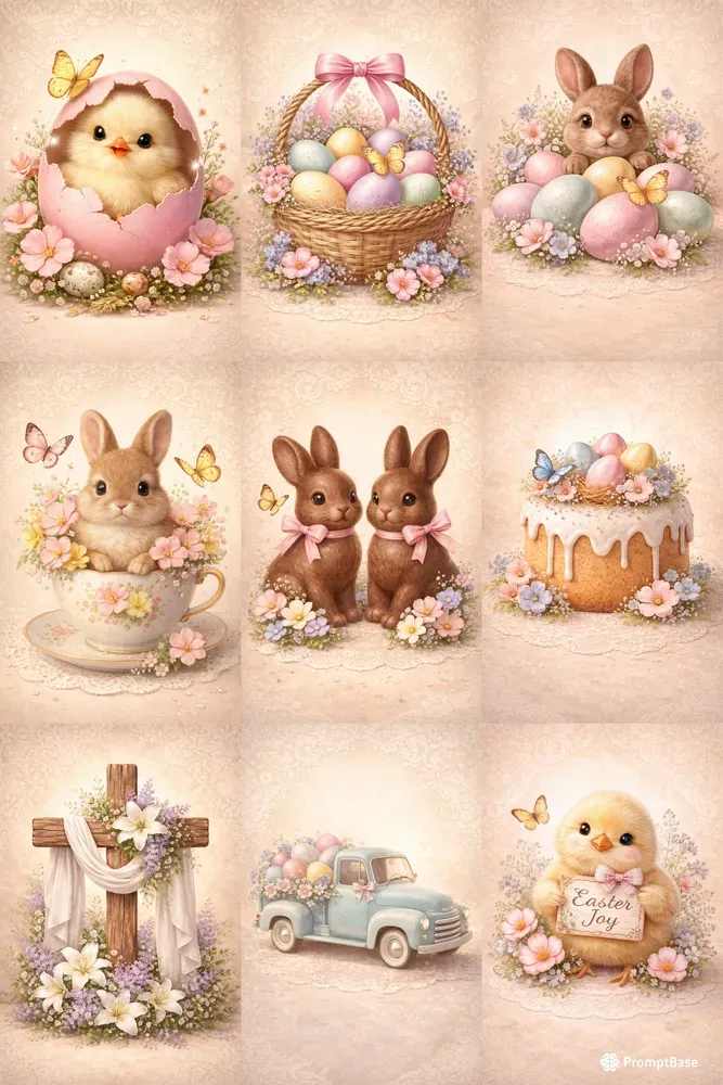 Vintage Spring Easter Illustration Packs