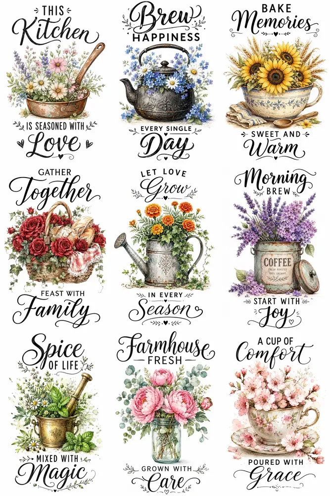 Rustic Watercolor Kitchen Typographies