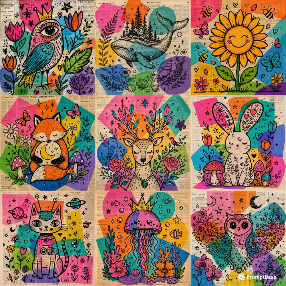 Vintage Doodle Newspaper Art