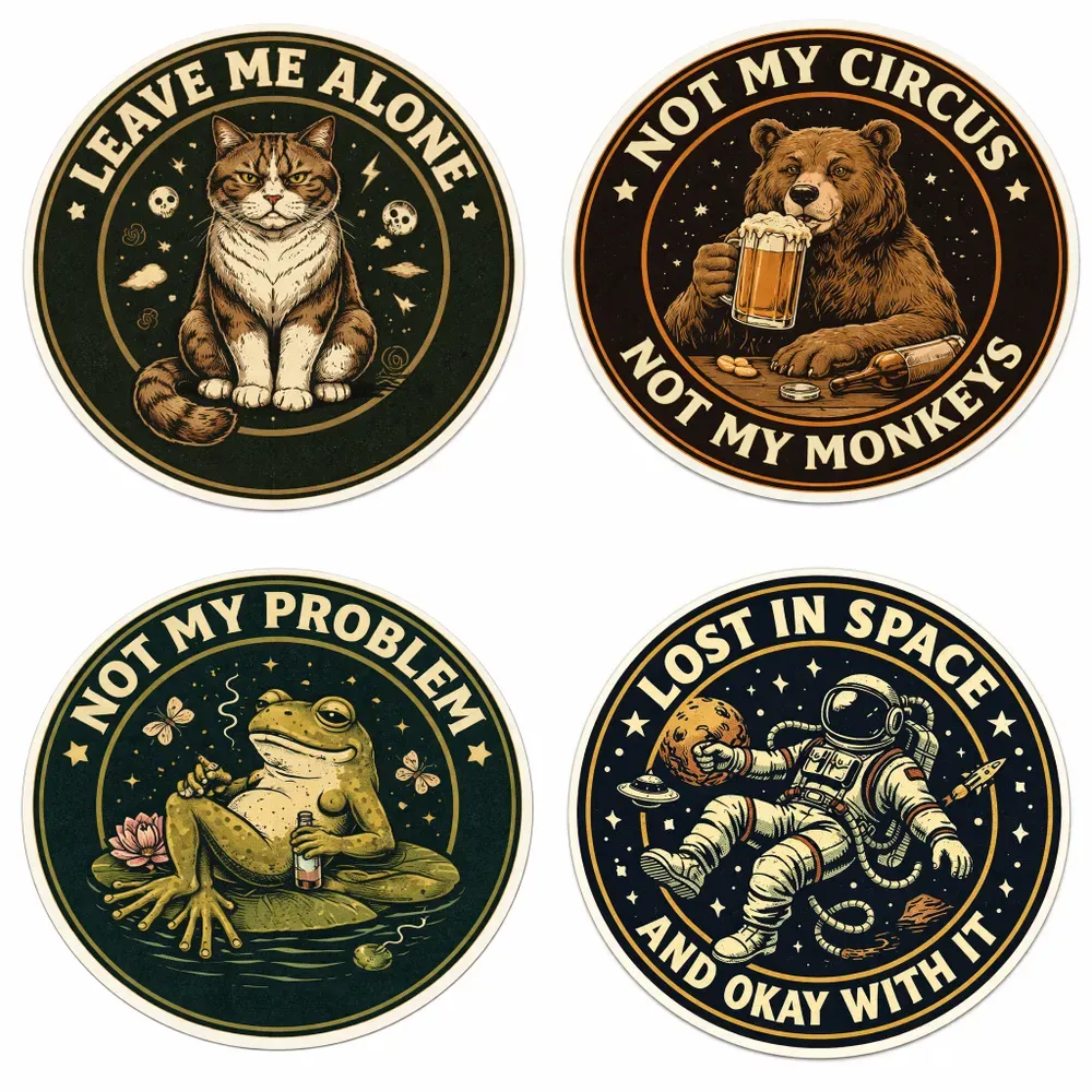 Retro Circle Dark Humor Sticker Art