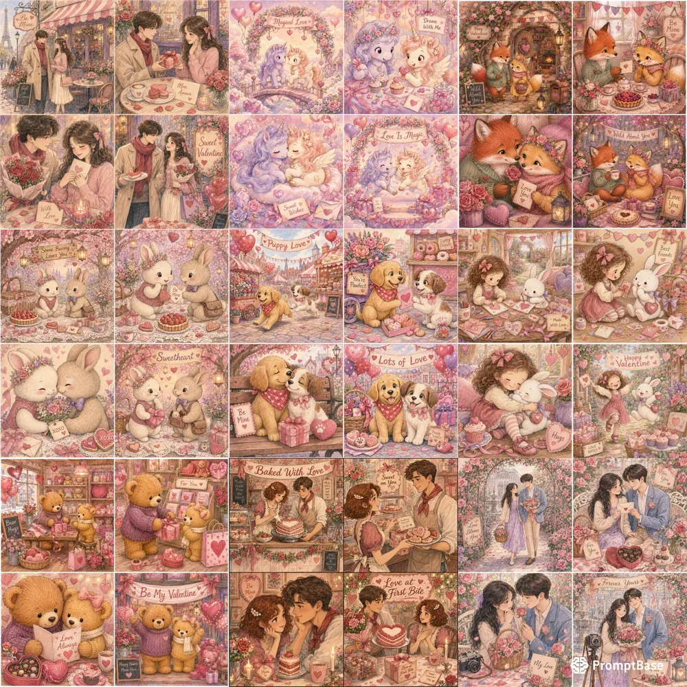 Romantic Valentine Scene Illustrations