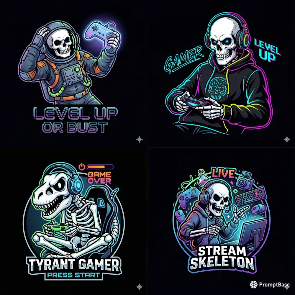 Stylized Skeleton Gamer Logos