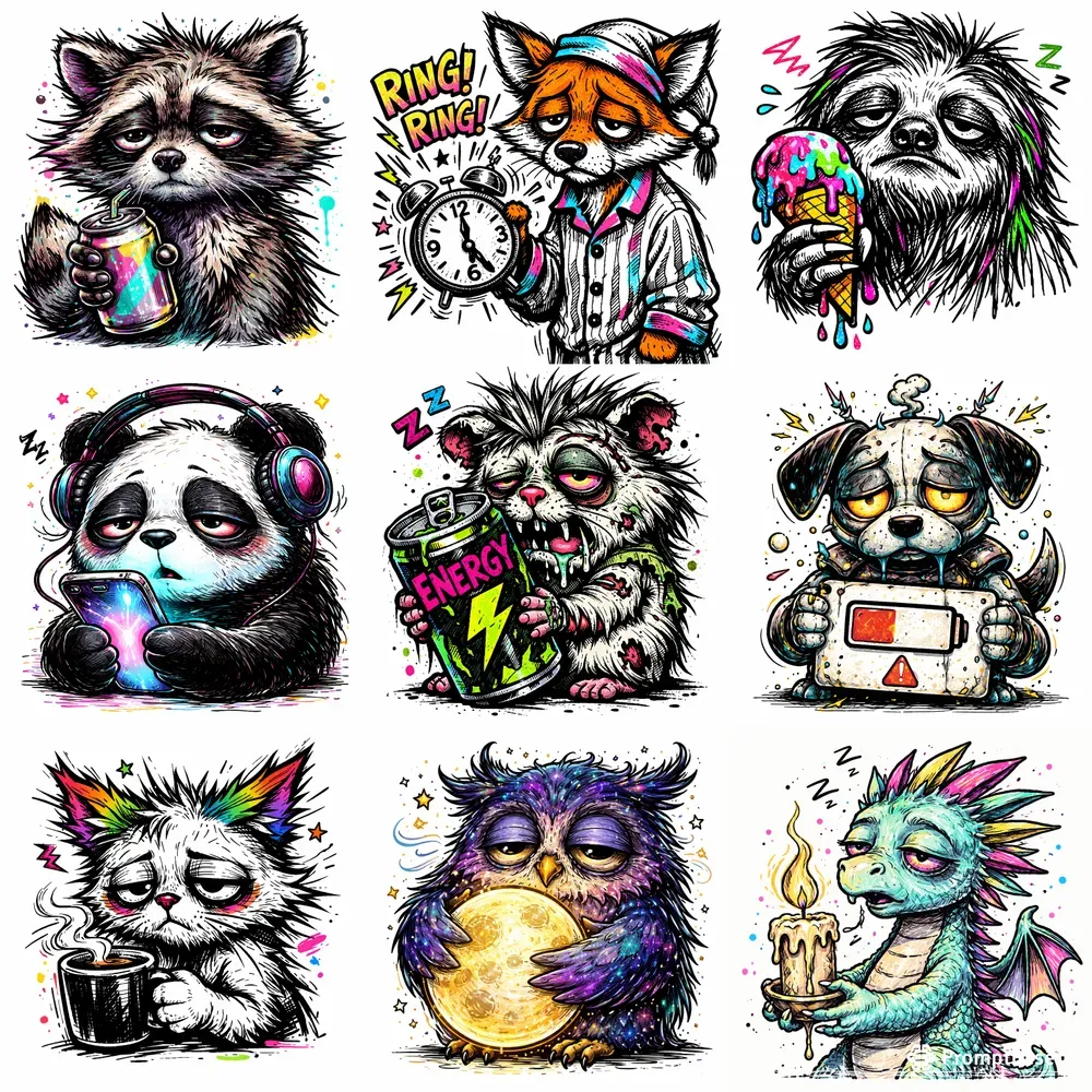 Sleepy Pop Art Animal Illustrations