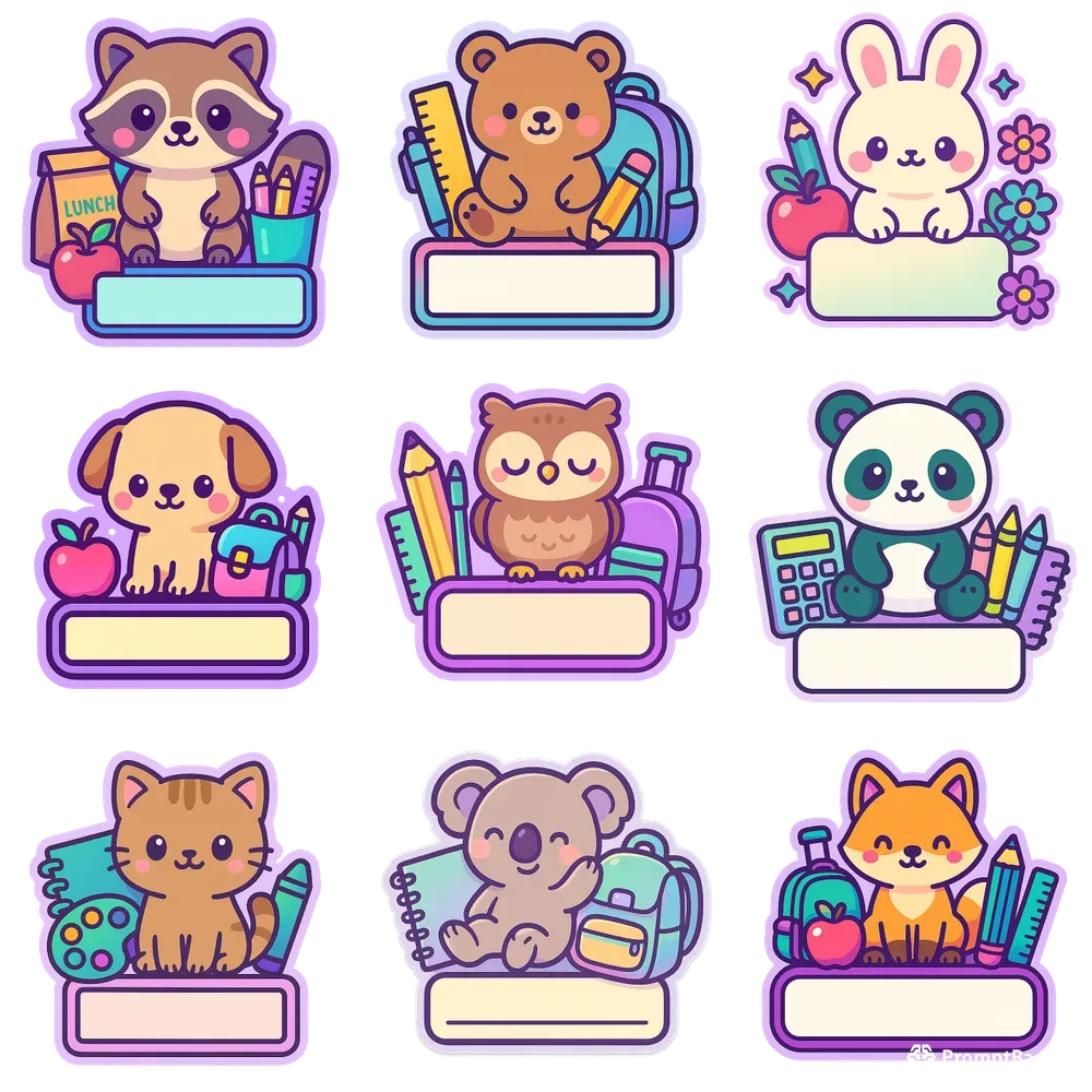 Kawaii Back To School Name Label Stickers