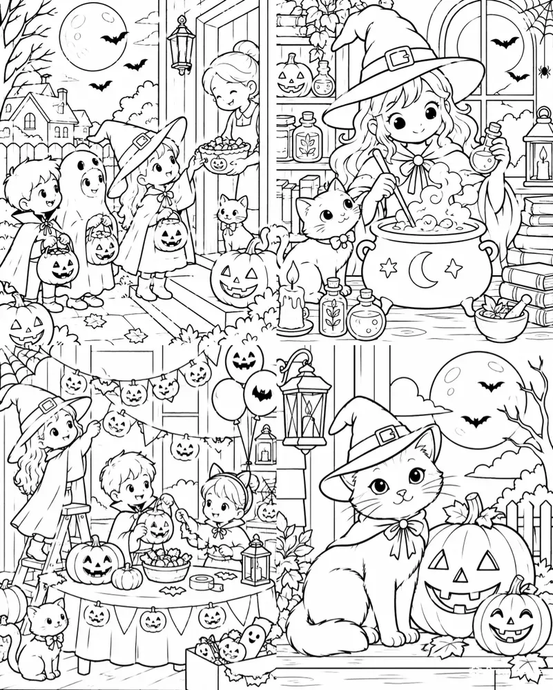 Whimsical Halloween Coloring Book Pages