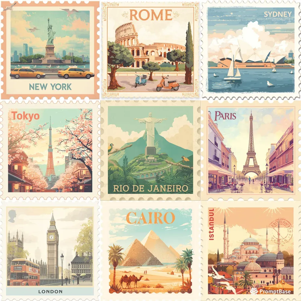 Dreamy Pastel Travel Stamp Collections