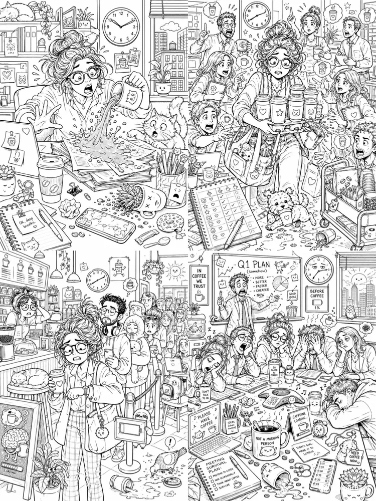 Coffee Chaos Coloring Pages