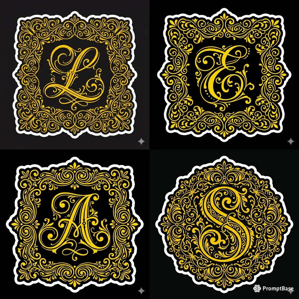 Ornamented Monogram Letter Stickers