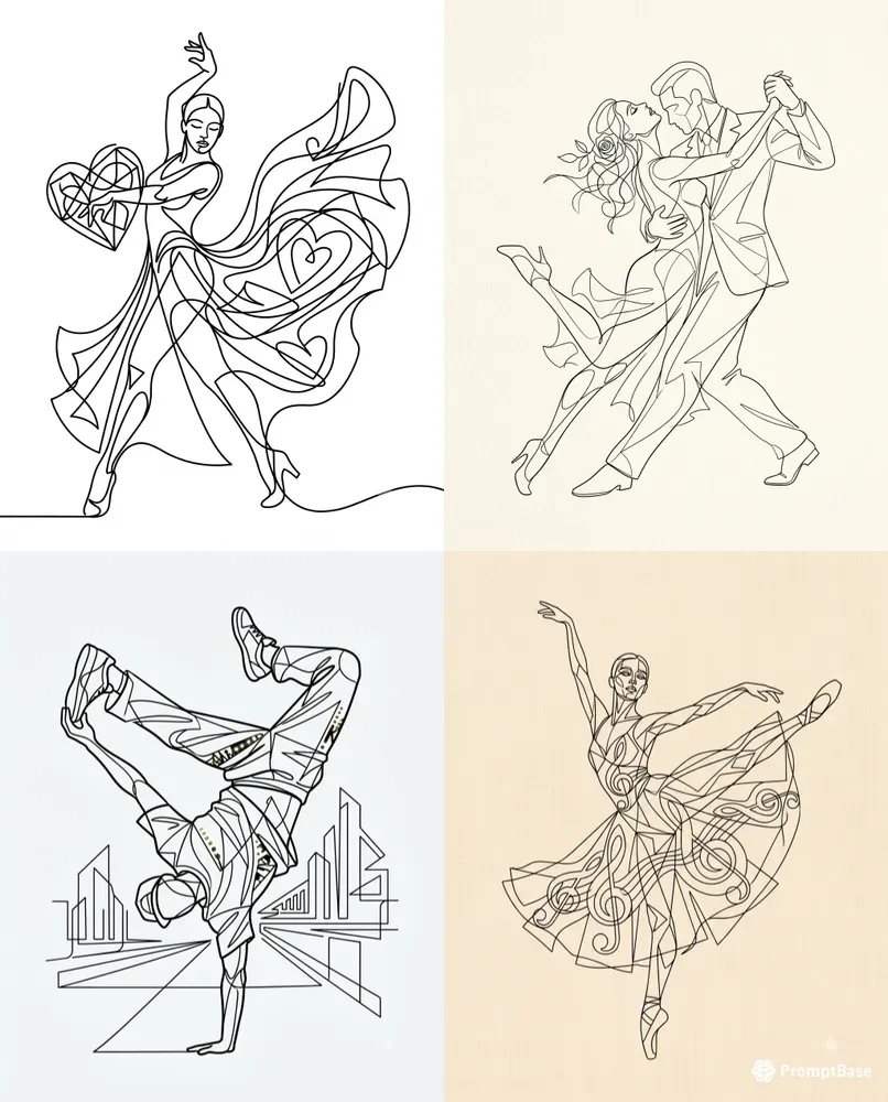 Modern Vector Line Art Dynamic Dancers