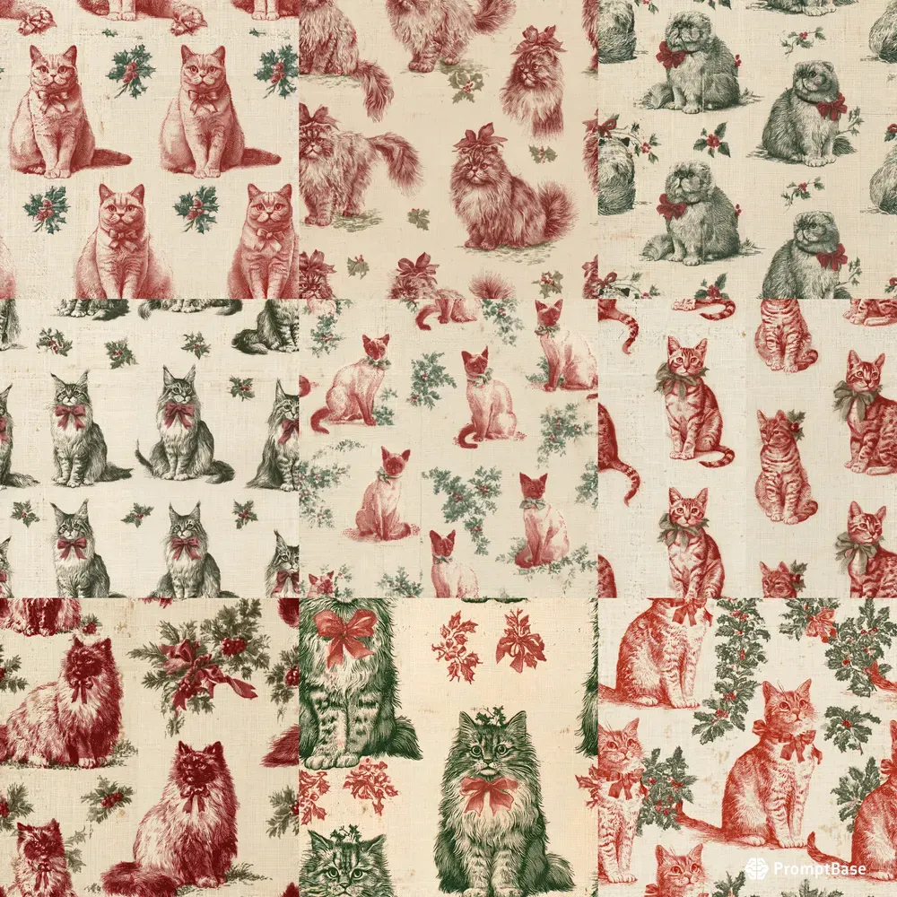 Christmas Cat Breed Toile Backing Papers