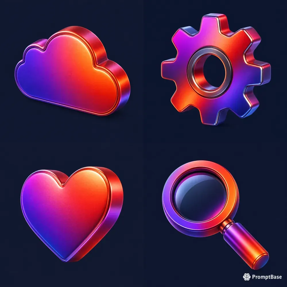 3D Pearlescent Matte Metal Icons