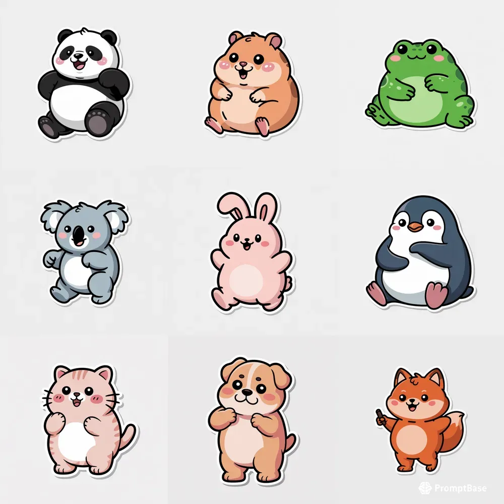 Cute Chubby Animal Sticker Designs