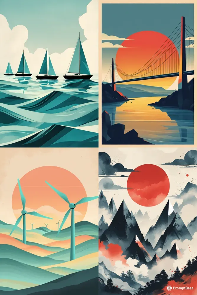Retro Geometric Landscape Art
