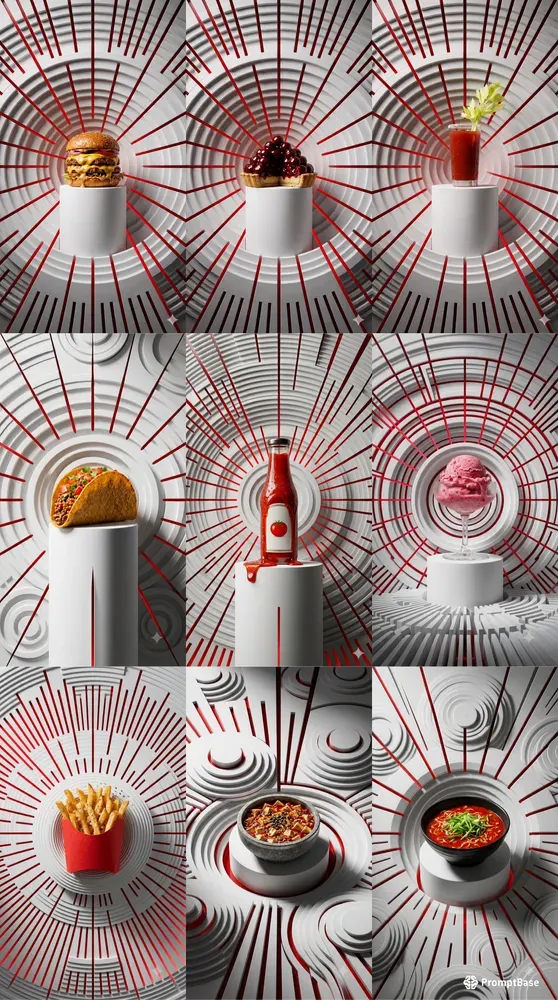 White Radial Slit Crimson Pop Food Stages