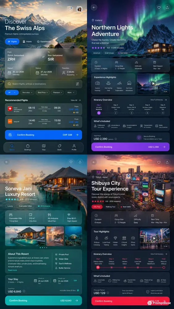 Premium Mobile Travel App UI Kits