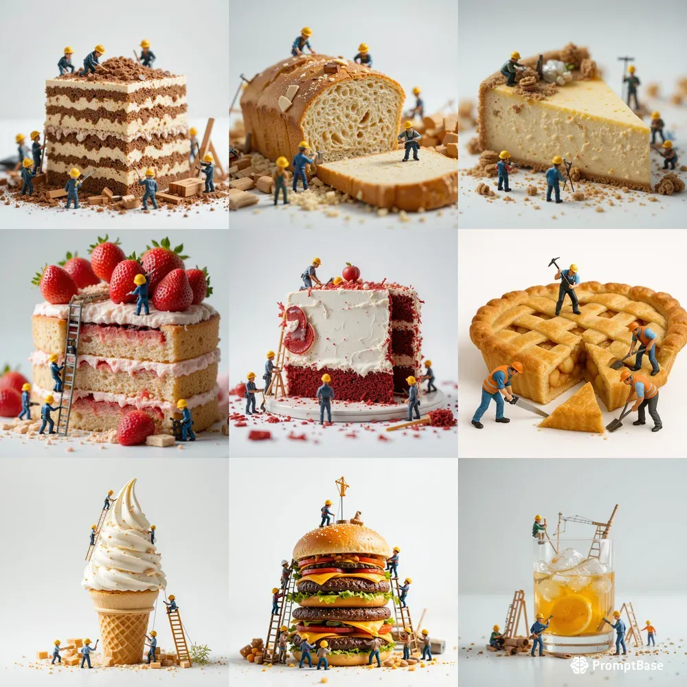 Mini Workers On Giant Food Scenes