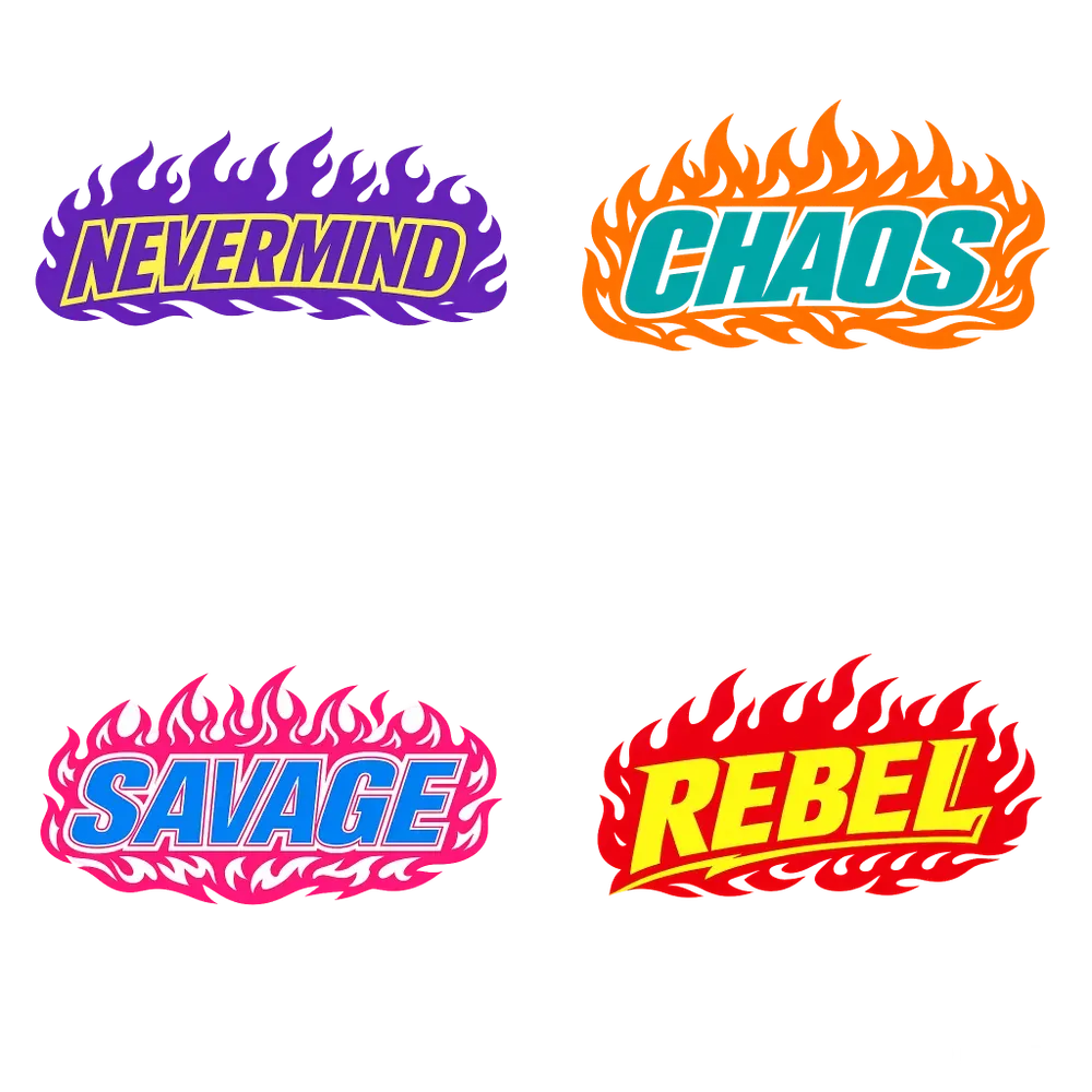 Cartoon Style Flames Texts For T Shirts