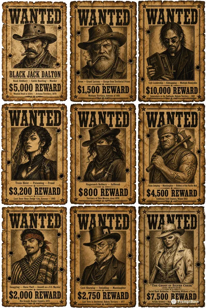 Vintage Wild West Wanted Posters