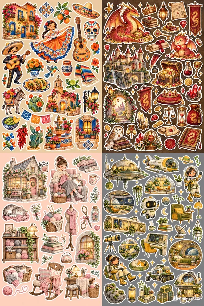 Whimsical Theme Sticker Sheet Cliparts