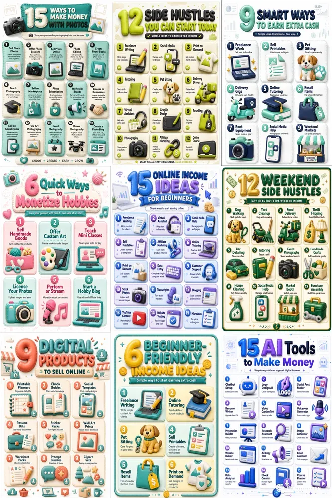 Money Side Hustle Infographic Posters