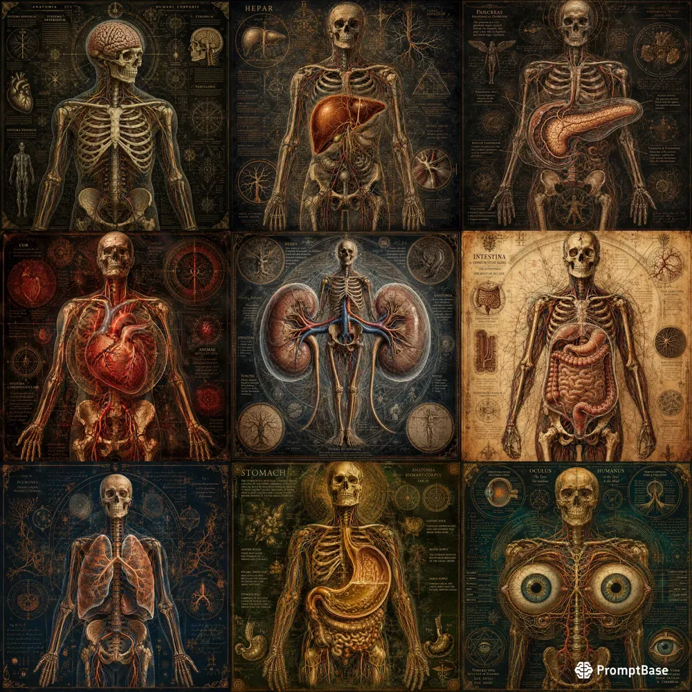 Vintage Anatomical Organ Blueprint Art