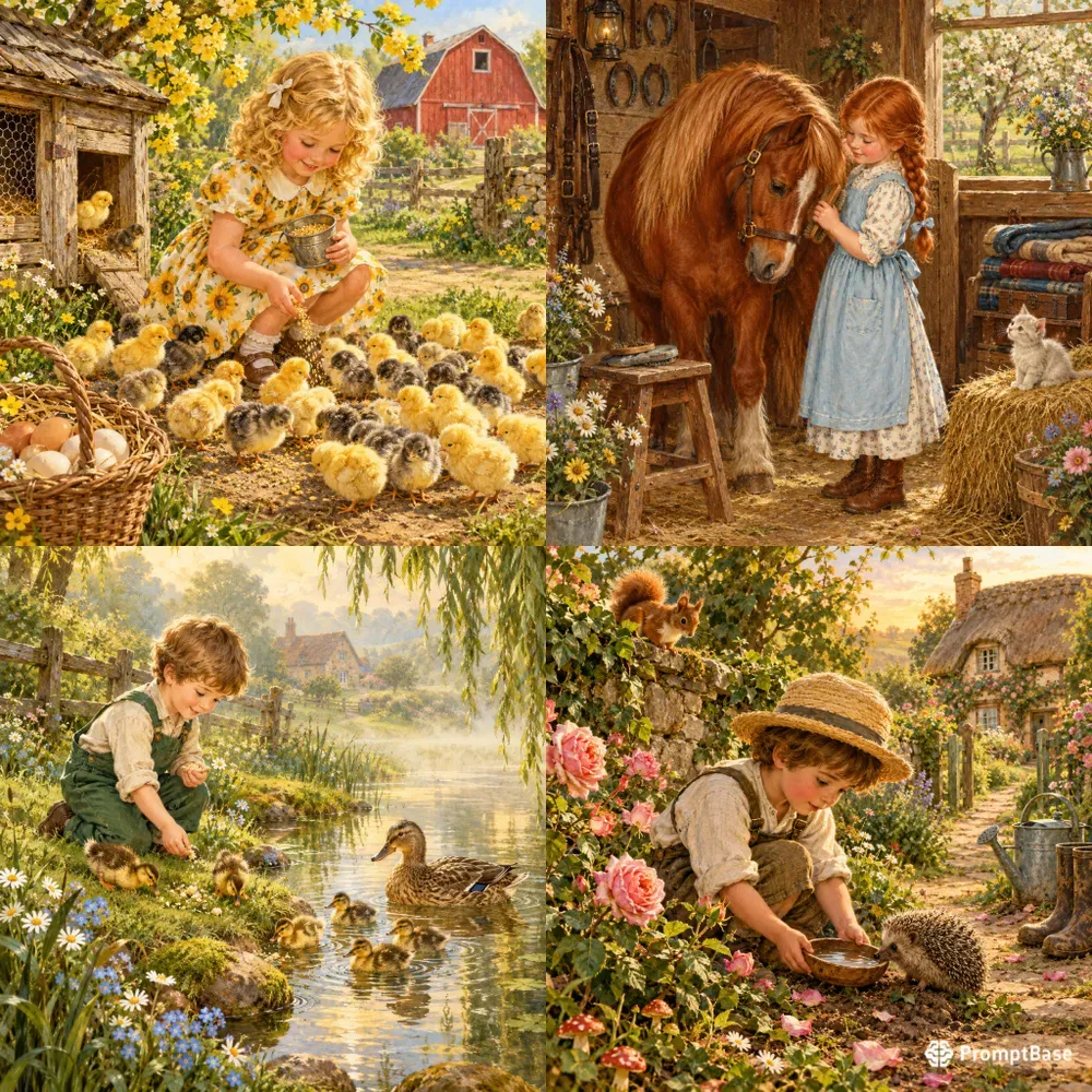 Vintage Farmyard Storybook Art