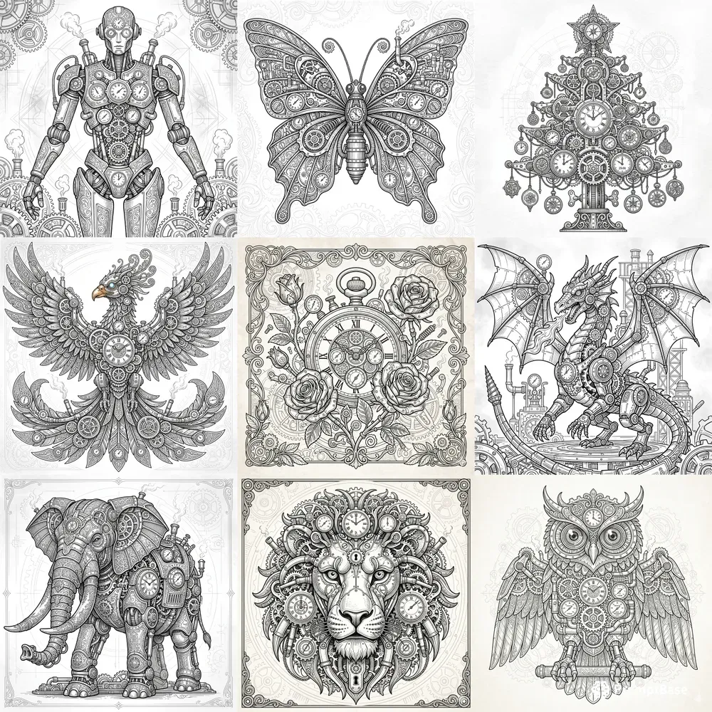Steampunk Mechanical Line Art Creators