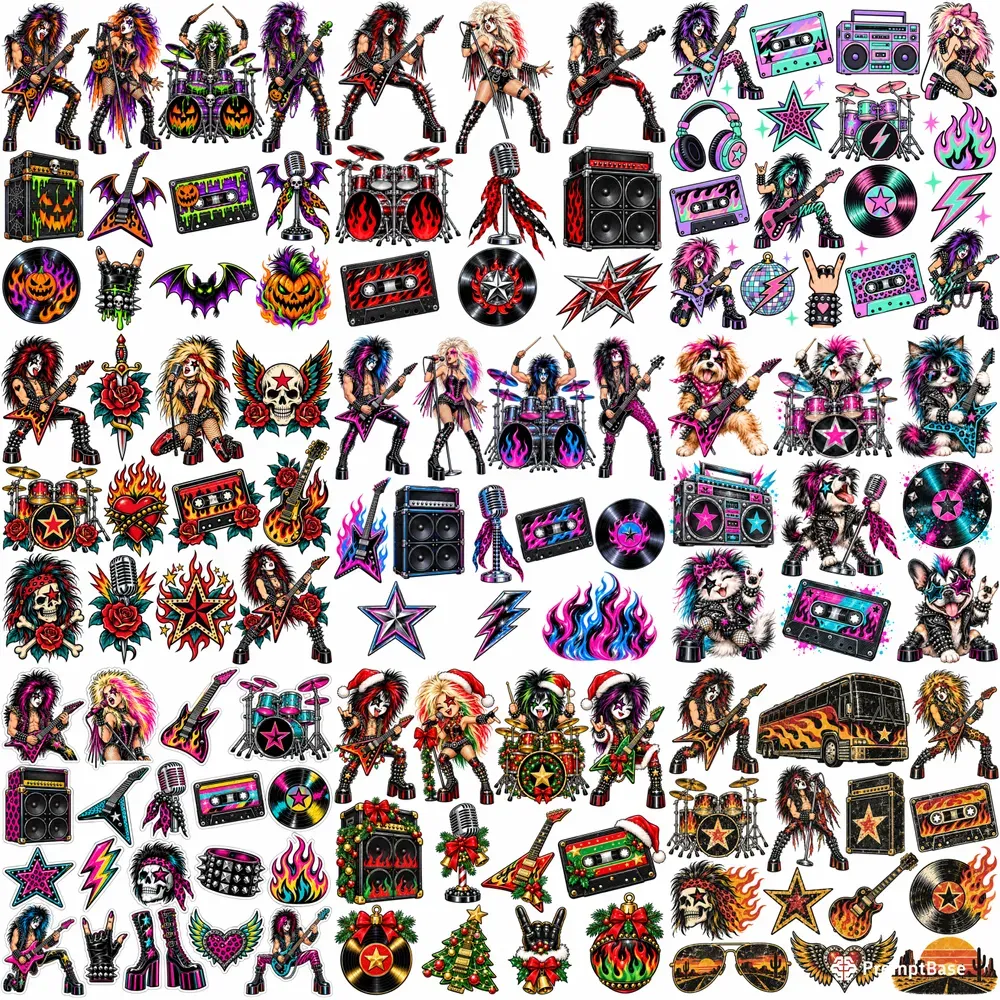 80s Glam Rock Clipart Sheets For Etsy