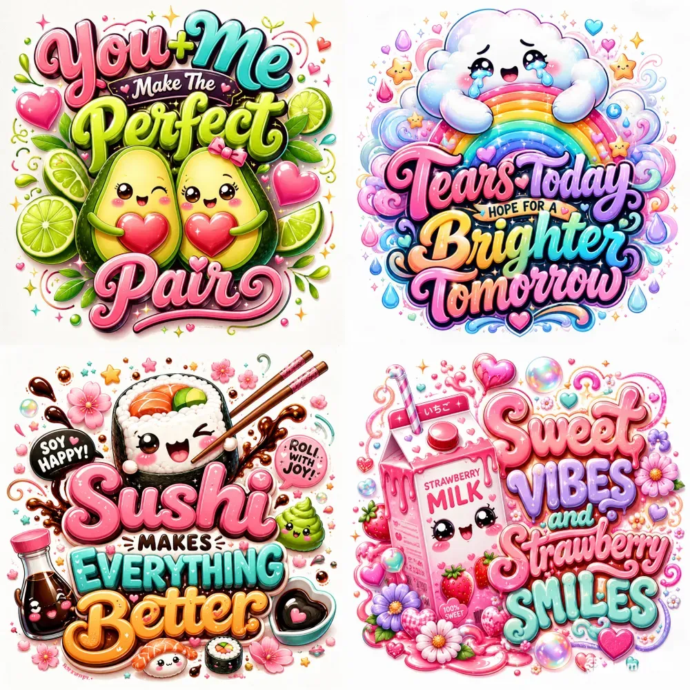 Kawaii Typography Art Bundles