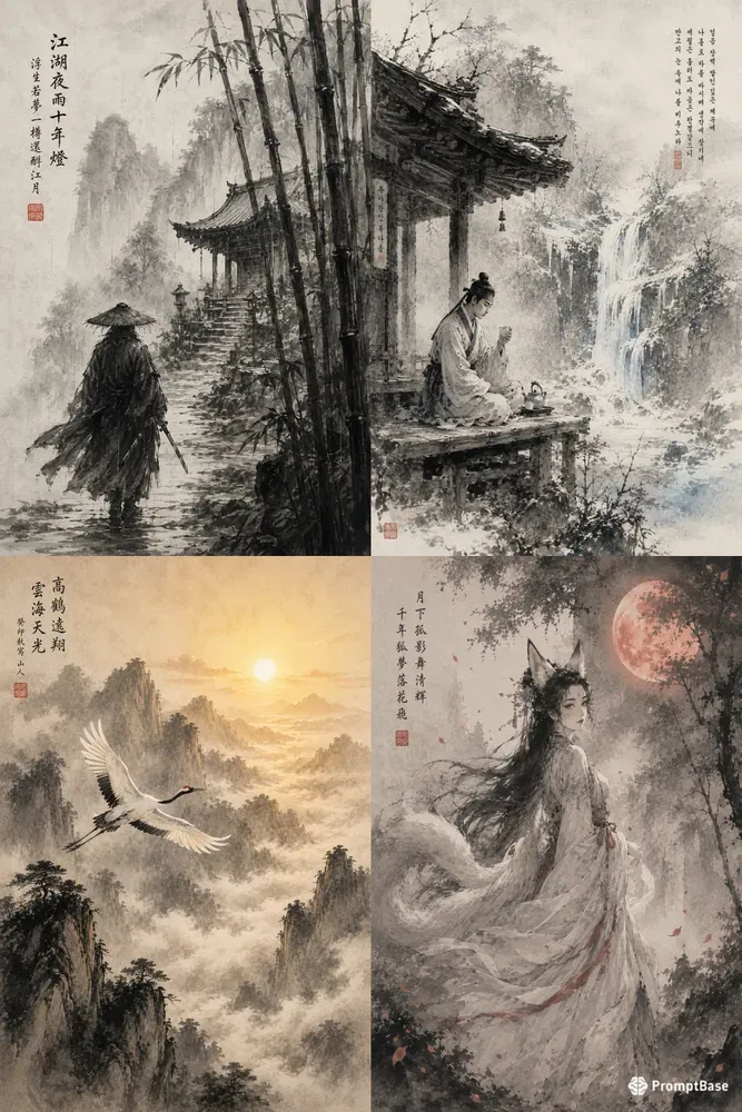 Traditional East Asian Ink Painting Genes