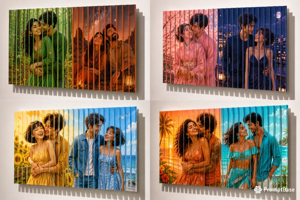 Ribbon Strips Romantic Couple Artworks