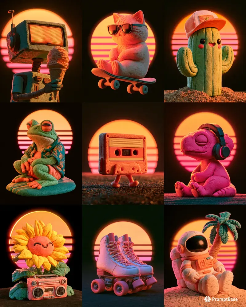 Clay 80s Sunset Tshirt Designs