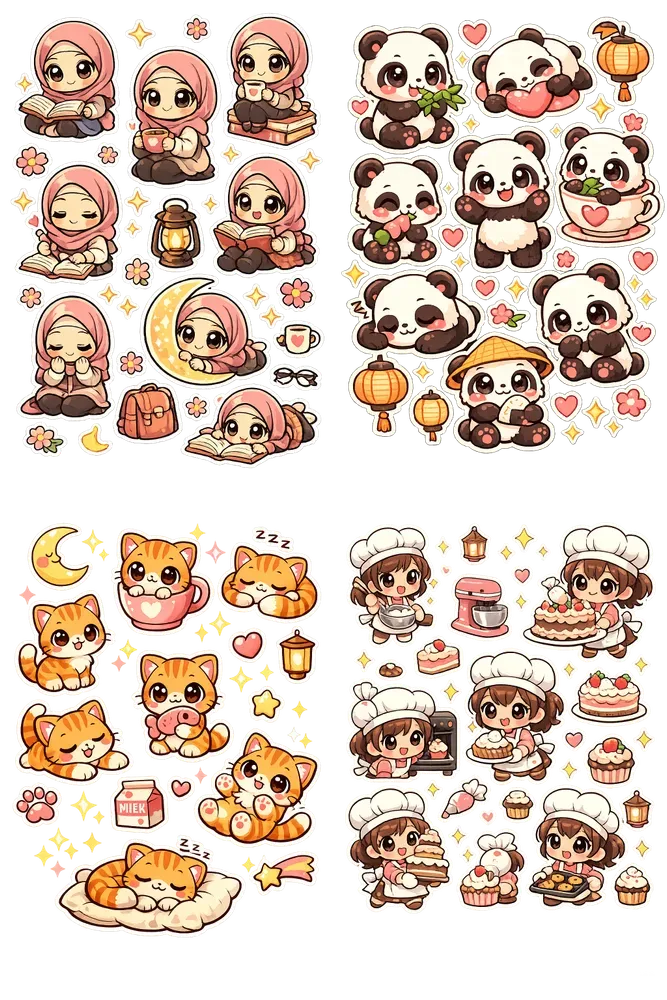 Kawaii Character Sticker Sheet Templates