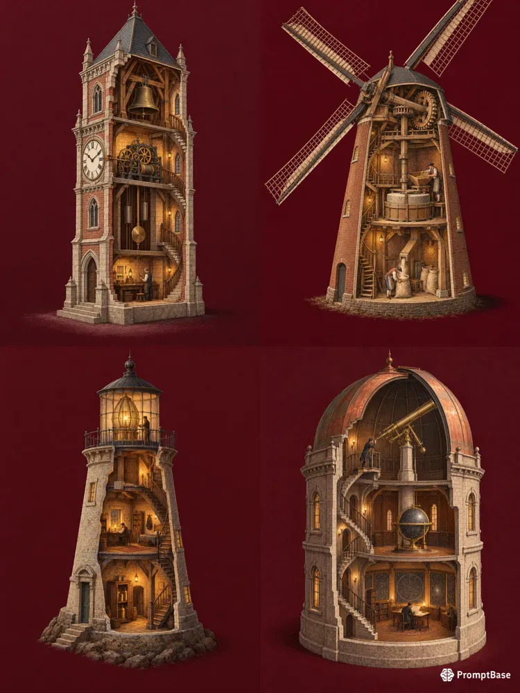 Historic Architecture Cutaway Art Prints