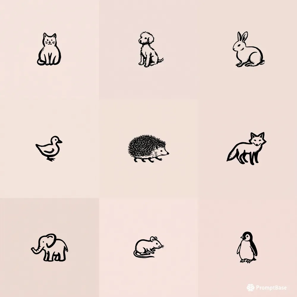 Tiny Little Black Outline Animal Icons