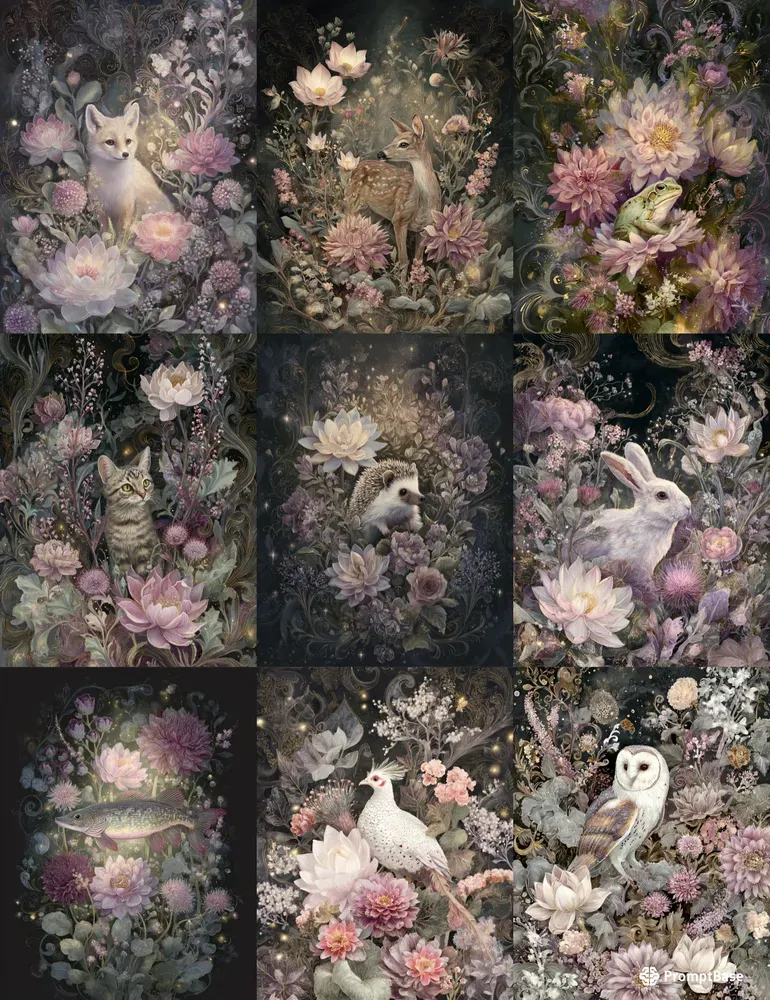 Enchanted Rococo Botanical Animals