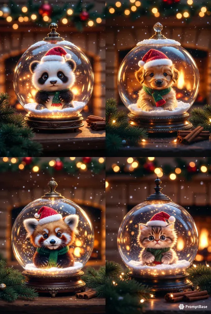 Cute Baby Animal Christmas Snow Globes