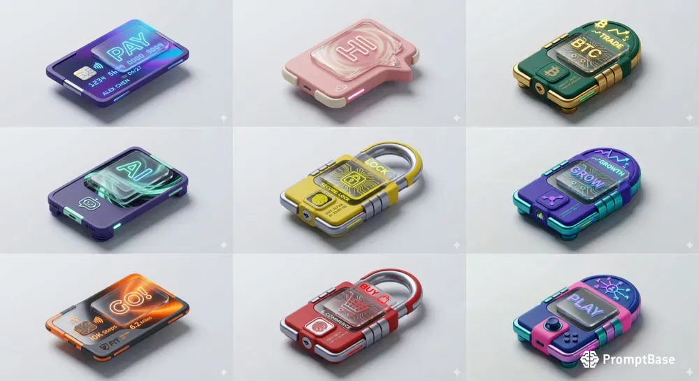 3D Tech UI Icons With Text Isolated