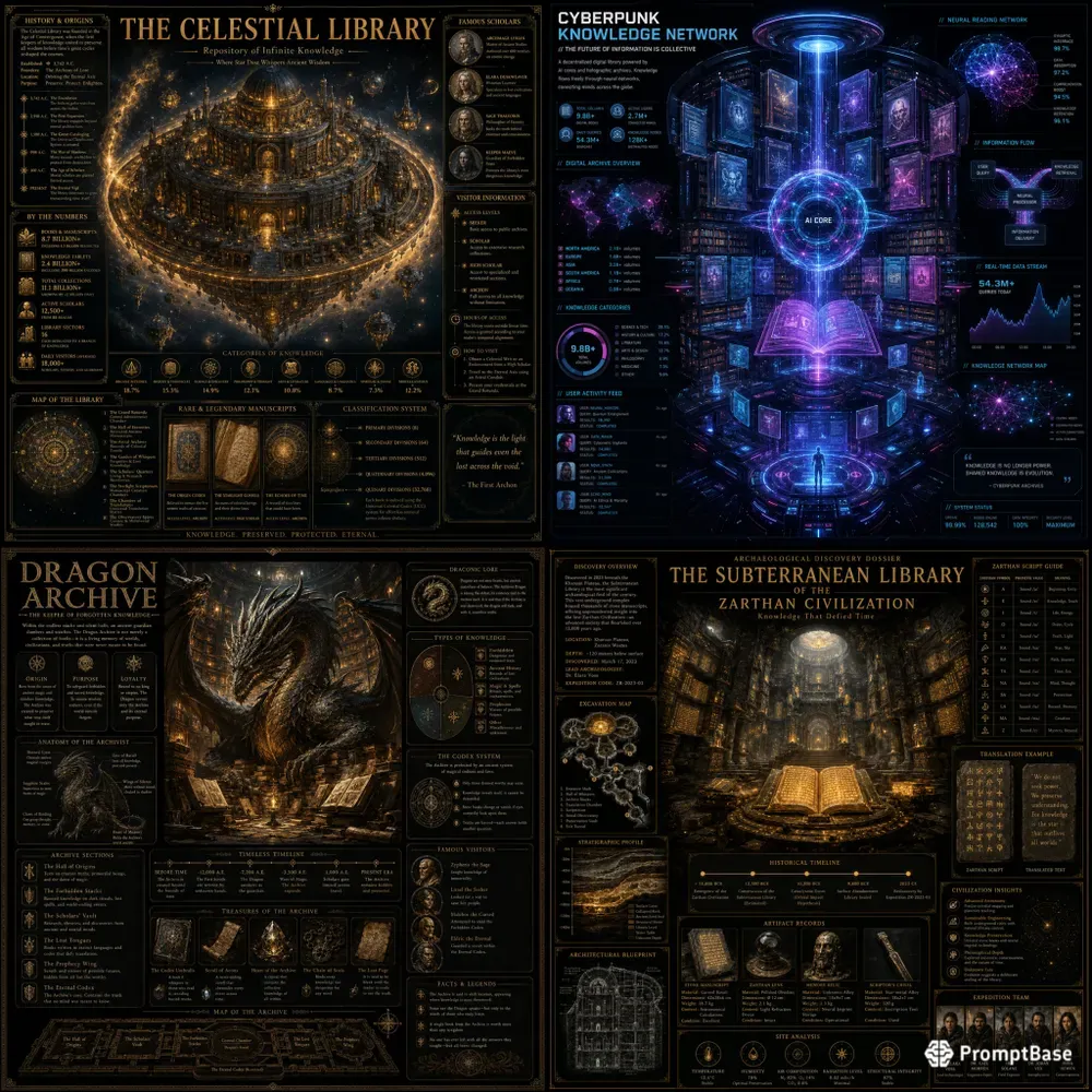 Dark Library Infographic Posters